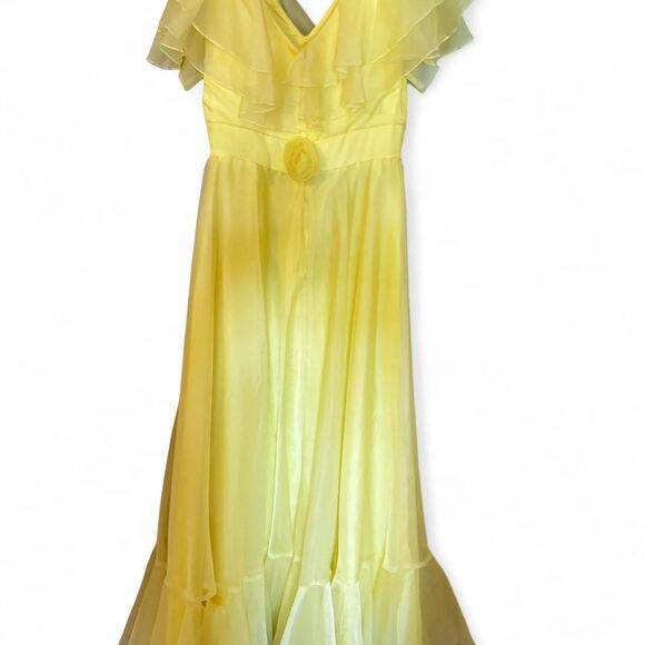 Vintage 1970s JCPenny Yellow Prom Ruffles Bridesmaid Formal Prairie Dress - Picture 2 of 8